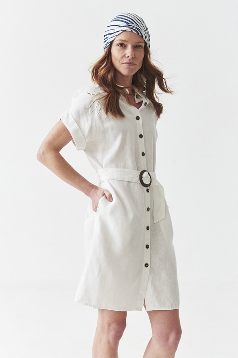 TATUUM, Rochie-camasa din in cu buzunare laterale, Alb