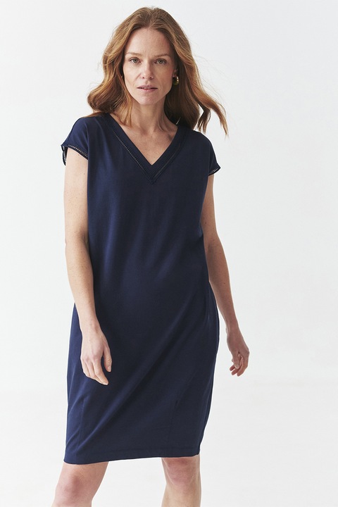 TATUUM, Rochie din amestec de bumbac cu decolteu in V, Bleumarin