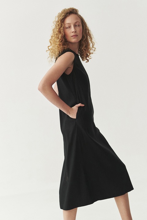 TATUUM, Rochie midi cu croiala dreapta si buzunare, Negru