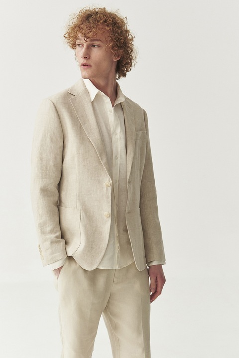 TATUUM, Sacou regular-fit din in, Maro nisip