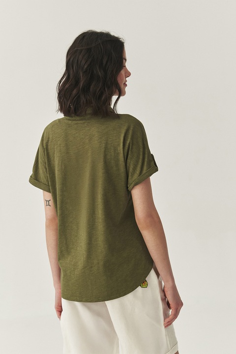 TATUUM, Tricou polo cu decolteu in V, Verde inchis