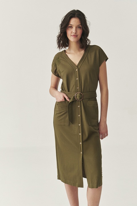 TATUUM, Rochie midi cu nasturi, Verde masliniu