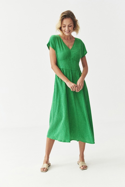 TATUUM, Rochie midi cu croiala evazata si decolteu in V, Verde