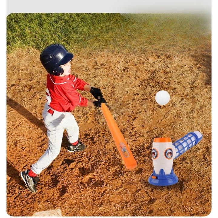 Joc de Baseball Interactiv, Lansator, Aruncare Automată, Bază 37x23x16cm, 59cm Bata, Multicolor