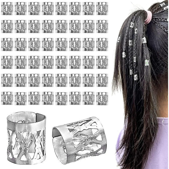 Set 50 accesorii pentru par, Aluminiu, Argintiu
