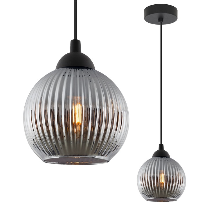Висяща лампа, Light Home, Riffle, 14 x 14 Cm, 1 осветителна точка, 230 V, стъкло, сферичен абажур, регулируема височина, графит, метална конструкция