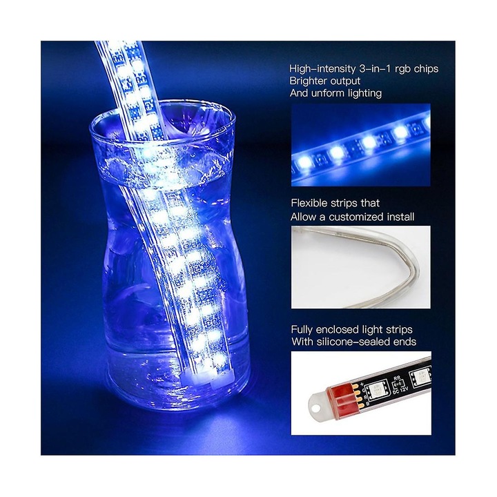 LED комплект под мотоциклет, 12 RGB ленти, водоустойчиви, многоцветни, 9-16V