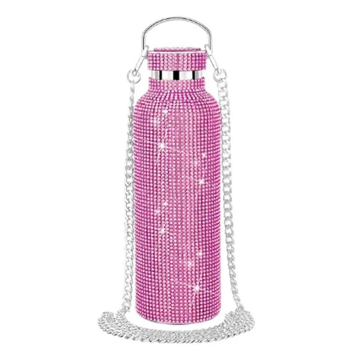 Termosz kristályokkal, 600ml, rózsaszín, rozsdamentes acél