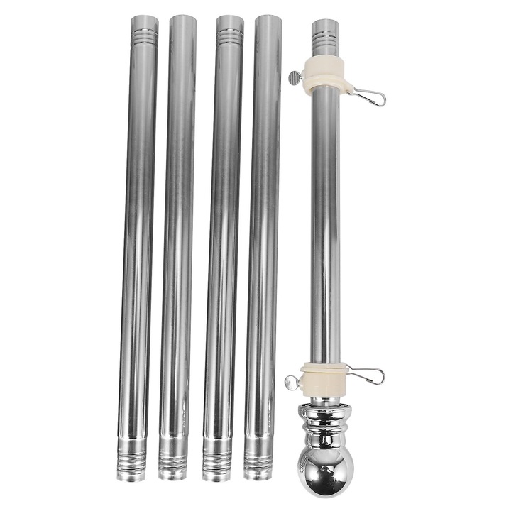 Stalp de steag din otel inoxidabil, lungime ajustabila, set complet, 183.5cm, argintiu