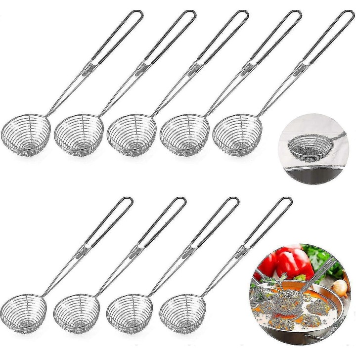 Sita de bucatarie din otel inoxidabil, 27cm, cu maner lung, pentru fondue si legume, set