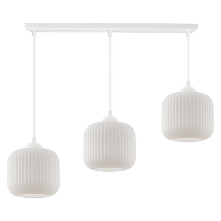 Lampa Suspendata, Light Home, Riffle, 15 x 15 Cm, 3 Puncte De Lumina, 230 V, Sticla, Abajur Cilindric, Inaltime Reglabila, Design Modern, Alb