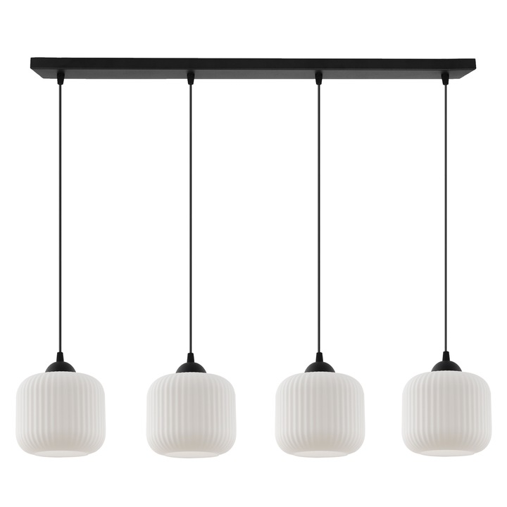 Висяща лампа, Light Home, Riffle, 15 x 15 Cm, 4 светлинни точки, 230 V, стъкло, сферичен абажур, регулируема височина, модерен дизайн, черно/бяло