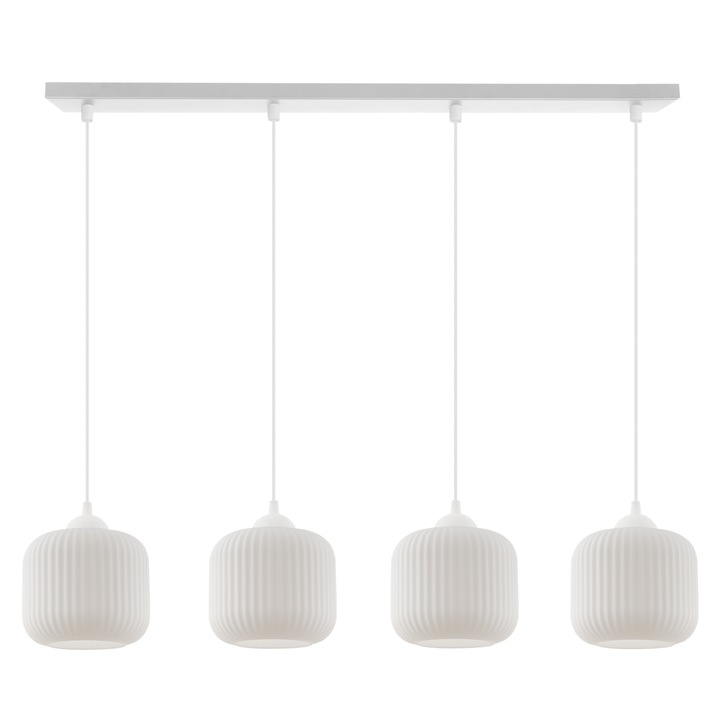 Висяща лампа, Light Home, Riffle, 15 x 15 Cm, 4 светлинни точки, 230 V, стъкло, цилиндричен абажур, регулируема височина, модерен дизайн, бял