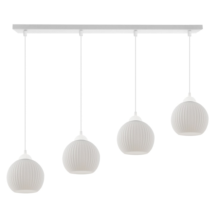 Висяща лампа, Light Home, Riffle, 14 x 14 Cm, 4 светлинни точки, 230 V, стъкло, сферичен абажур, регулируема височина, модерен дизайн, бял