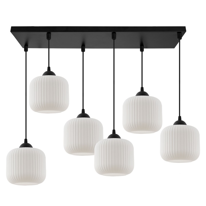 Висяща лампа, Light Home, Riffle, 15 x 15 Cm, 5 светлинни точки, 230 V, стъкло, сферичен абажур, регулируема височина, модерен дизайн, черно/бяло