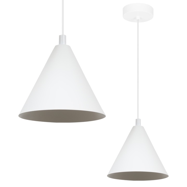 Висяща лампа, Light Home, Soho, 14 x 14 см, 1 осветителна точка, 230 V, метал, коничен абажур, регулируема височина, бяла, метална конструкция