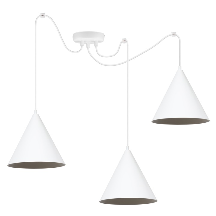 Висяща лампа, Light Home, Soho, 25 x 25 см, 3 светлинни точки, 230 V, метал, конусен абажур, регулируема височина, бяла, метална конструкция