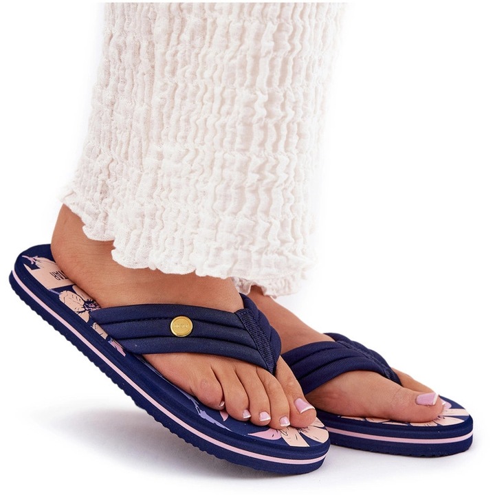 Slapi dama Big Star, albastri, material textil, talpa cu model floral, Albastru, 36