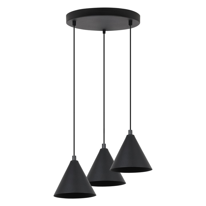 Висяща лампа, Light Home, Soho, 14 x 14 x 30 см, 3 светлинни точки, 230 V, метал, коничен абажур, регулируема височина, черен, метална конструкция