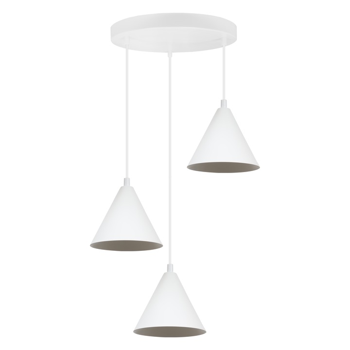 Висяща лампа, Light Home, Soho, 14 x 14 x 30 см, 3 светлинни точки, 230 V, метал, коничен абажур, регулируема височина, бяла, метална конструкция