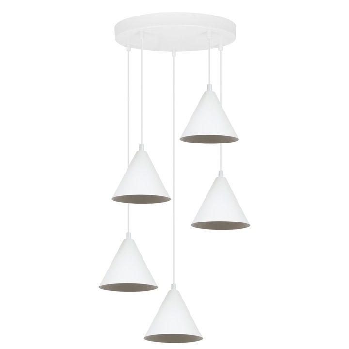 Висяща лампа, Light Home, Soho, 14 x 14 x 30 см, 5 светлинни точки, 230 V, метал, коничен абажур, регулируема височина, бяла, метална конструкция