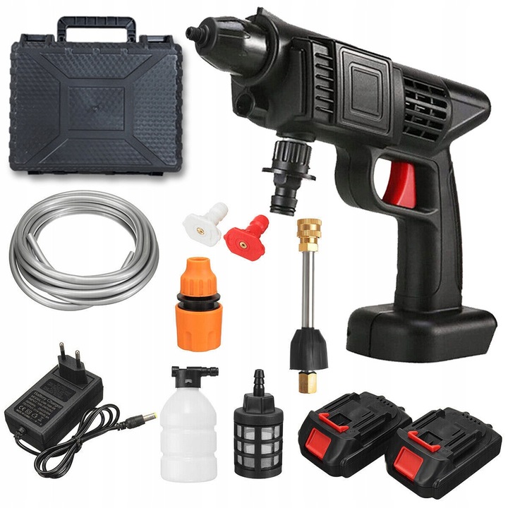 Aparat De Spalat Cu Presiune Portabil Pistol, Pe Acumulator, 1000w, 2x Baterie, furtun Set