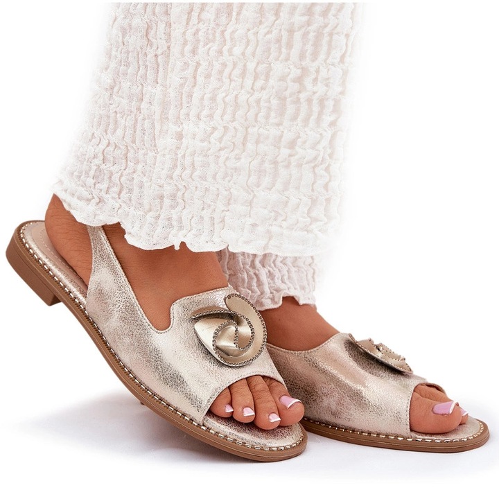 Sandale dama, S.BARSKI, piele ecologica, toc plat, auriu