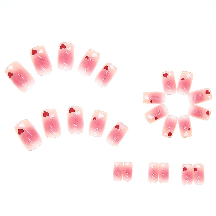 Set 24 Unghii False Press-on, Model Ice Pink Love, Adeziv