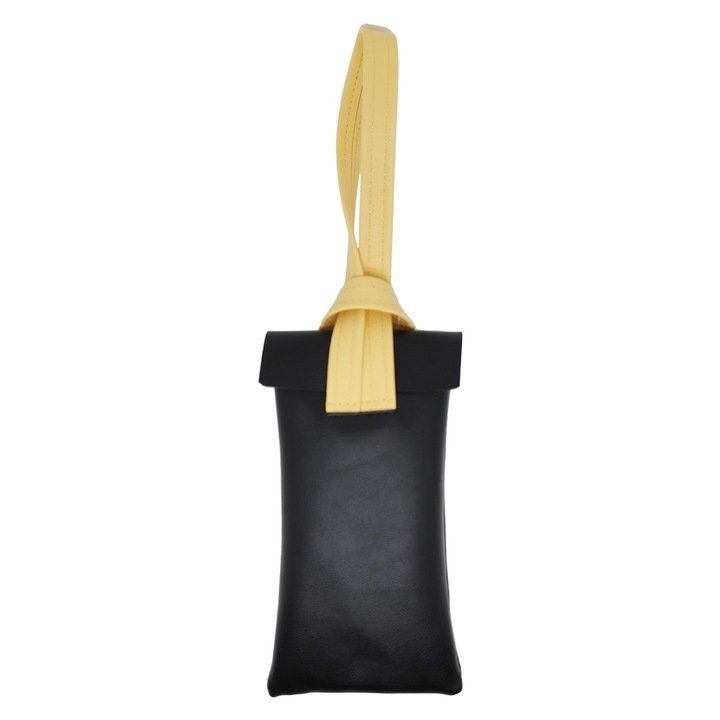 Etui pentru ochelari, negru si galben, din piele ecologica, impermeabil