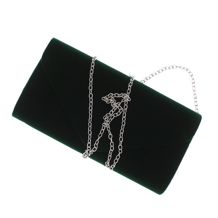 Дамска чанта клъч, изработена от кадифен синтетичен материал, ButicCochet, 23x12x4 см, зелена - GND979