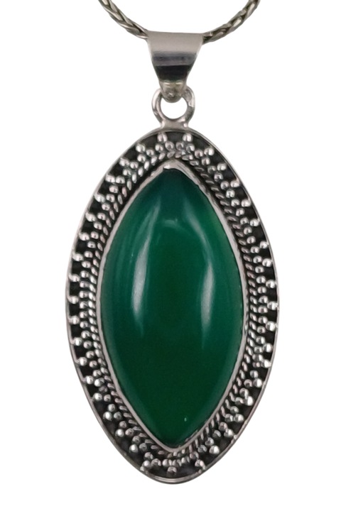 Colier din argint 925 TSR, cu piatra green onyx model MSZS1