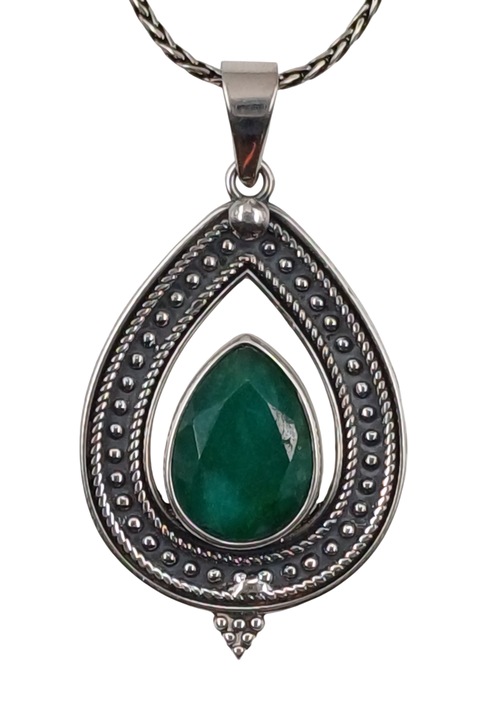 Colier din argint 925 TSR, cu piatra smarald model MSZS2