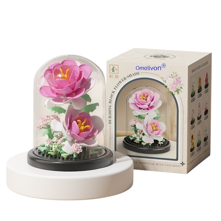 Set de blocuri de constructie flori, 157 piese, cu capac de protectie, design creativ, roz