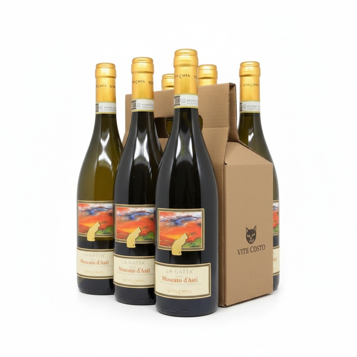 Vin Spumant Alb Dulce, Vite Colte La Gatta Moscato d'Asti DOCG 5%, 6 x 0.75L