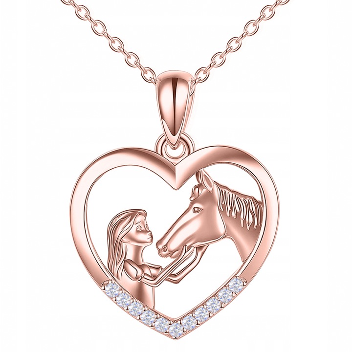 Colier Dama, Larezo, Pandantiv inima, Argint, 925 argint placat cu aur roz, Bijuterii antialergice, 45 cm lungime, Cutie eleganta, Latimea pandantivului 1,8 cm, Accesoriu elegant, Accesoriu elegant, Culoare Aur roz metalic