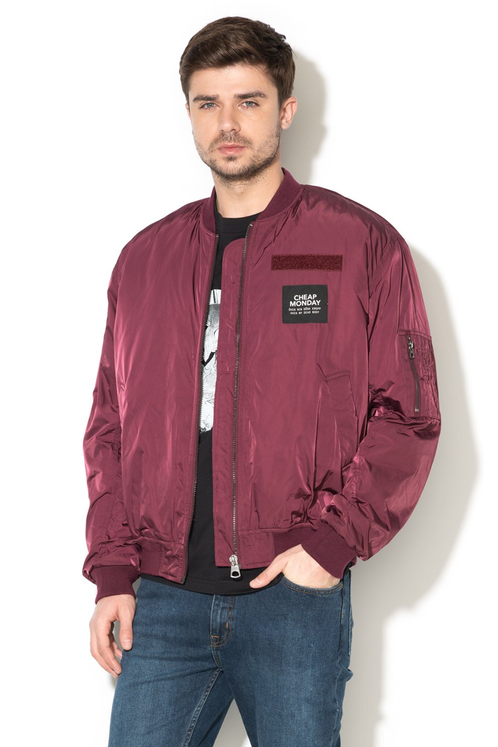 Cheap Monday, Jacheta bomber cu vatelina si doua buzunare frontale cu capsa Ultimate, Rosu Bordeaux, M