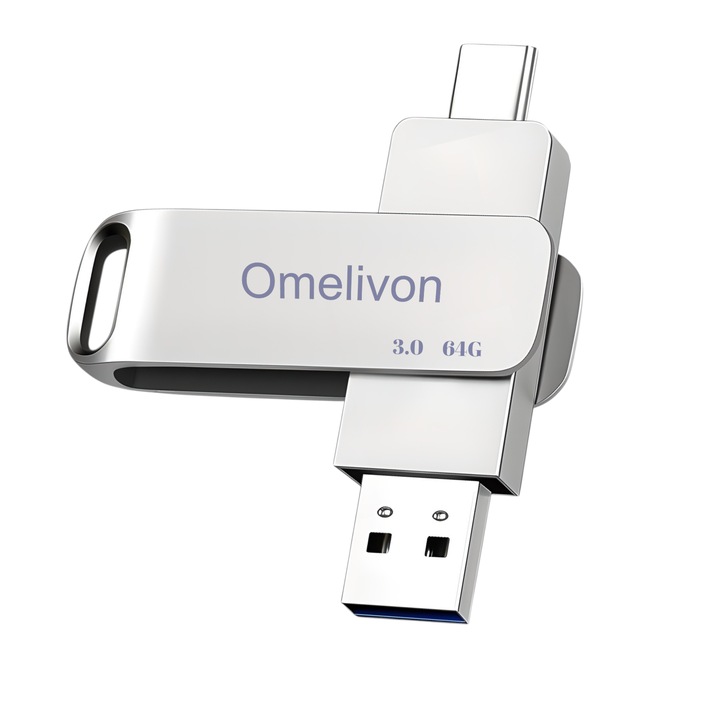 Memorie USB 64GB, alb, design cu breloc, impermeabil, metal, USB 3.0