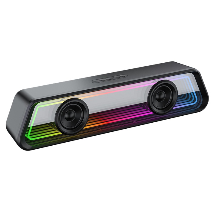 Бар високоговорител, Bluetooth, TWS връзка, RGB светлинен ефект, HIFI качество на звука, TF карта, AUX, USB, FM радио, широка съвместимост, plug and play, черен