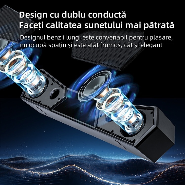 Difuzor bar, Bluetooth, efect de iluminare RGB, calitate sunet HIFI, card TF, AUX, USB, compatibilitate larga, plug and play, negru