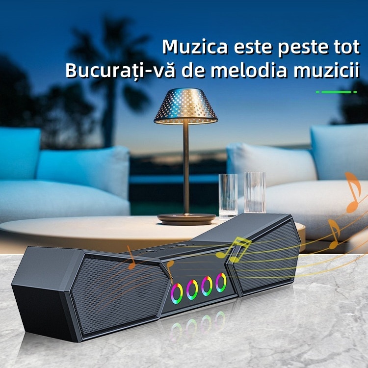 Difuzor bar, Bluetooth, efect de iluminare RGB, calitate sunet HIFI, card TF, AUX, USB, compatibilitate larga, plug and play, negru