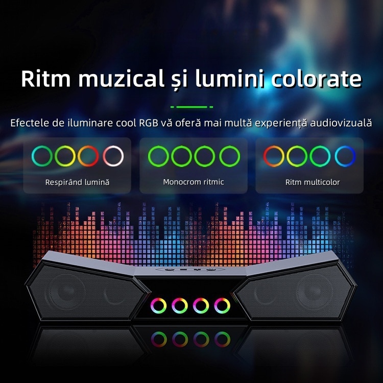Difuzor bar, Bluetooth, efect de iluminare RGB, calitate sunet HIFI, card TF, AUX, USB, compatibilitate larga, plug and play, negru