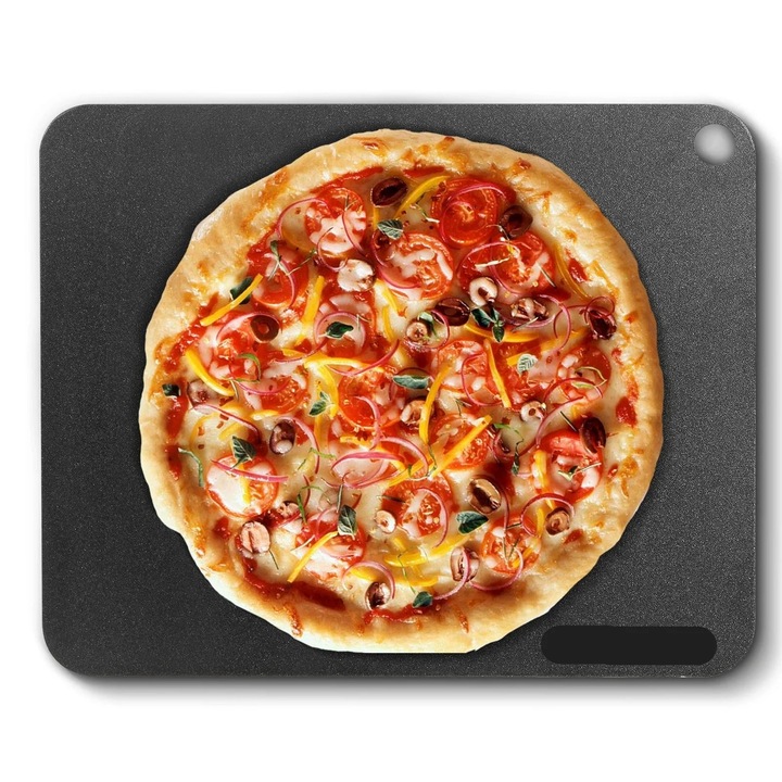 Pizzaacél lemez, előfűszerezett, nagy teherbírású, szénacél, 20 x 14 hüvelyk, fekete