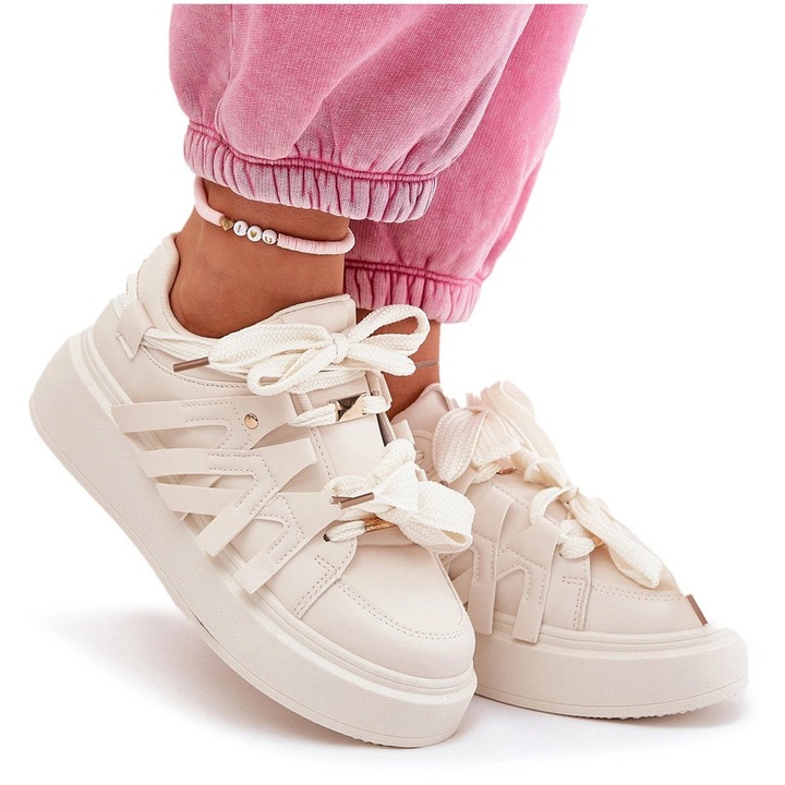 Tenisi dama, Bej, piele ecologica, cu platforma, bej