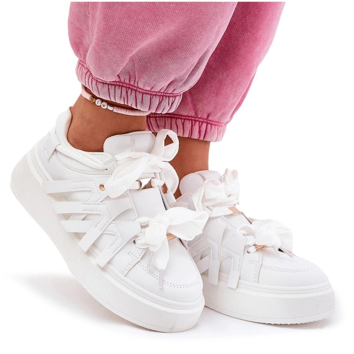 Tenisi dama, piele ecologica, cu platforma, alb