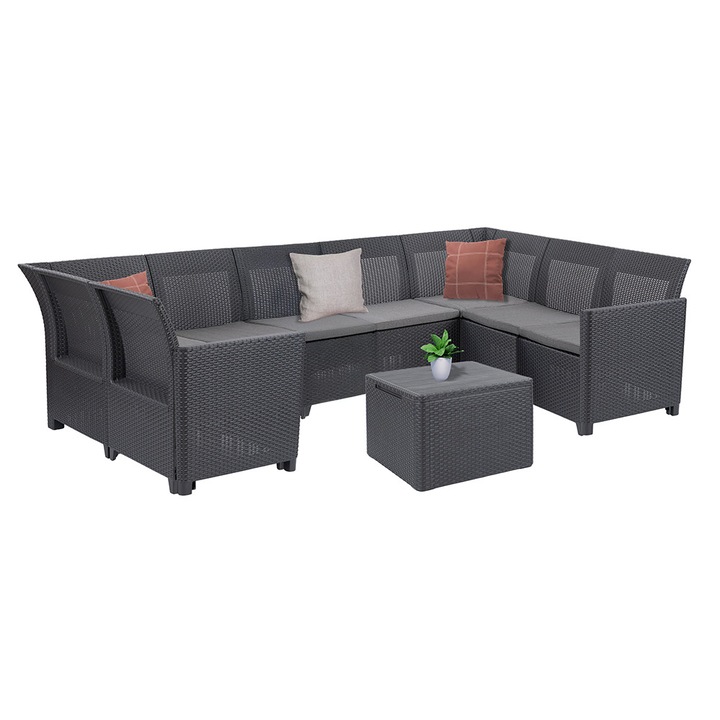 Keter Claire VII 8 személyes sarokgarnitúra párnatartós asztallal grafit