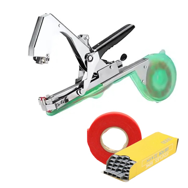 Aparat pentru legarea plantelor Macvi® cu 200 capse si rola de legat, Ideal pentru vie, pomi, legume si flori