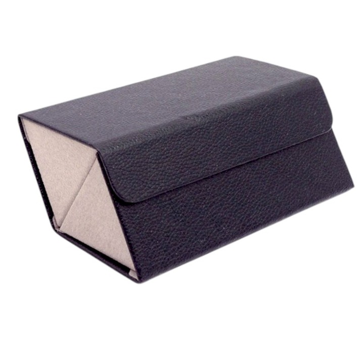 Toc dublu ochelari, vedere, soare, 18x7x7 cm, negru, bej, plastic captusit cu catifea, durabil, elegant, asigura protectie deplina a lentilelor la socuri si zgarieturi