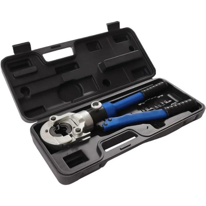 Хидравлични клещи за кримпване на тръби, 10T, 3 комплекта форми 16-28 мм, за тръби от неръждаема стомана, тъмносин