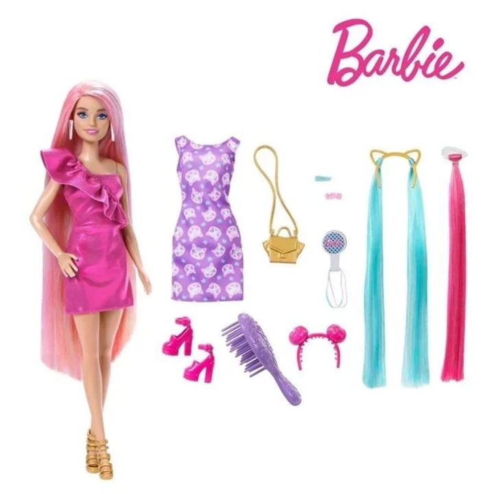 Кукла Барби с цветна коса и включени аксесоари, размери 7х3,5х30см, многоцветна
