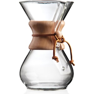 Cafetiera din sticla borosilicata cu guler din bambus, 800ml, 6-8 cesti, design minimalist